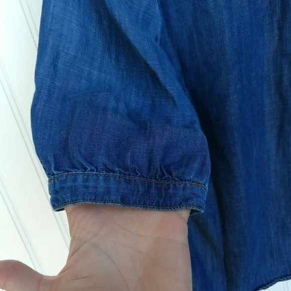 Elevenses Anthropologie Chambray Popover Top Size XS Tencel V Neck 3/4 Sleeves - Picture 3 of 5